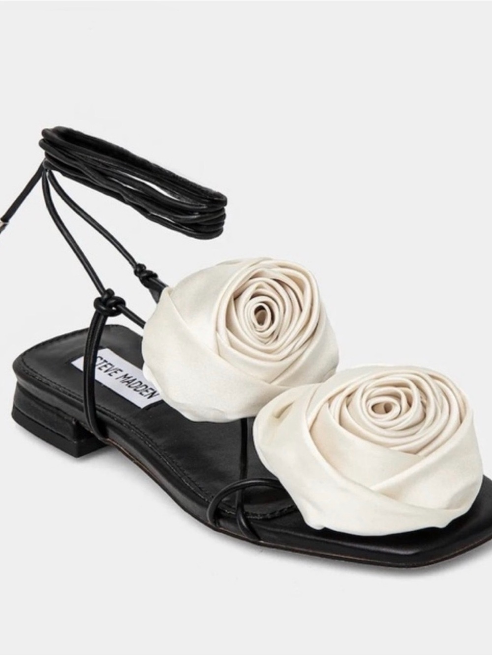 Steve Madden Cream Floral Lace-Up Sandals with Black Sole